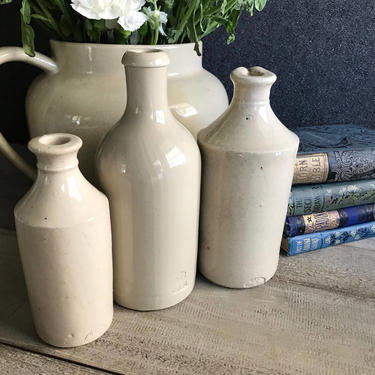 1 Stoneware Ink Bottle, English, 1800s, Cream, Stamped, Bud Vase, 3 Available 