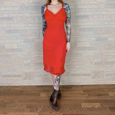 60's Shadowline Vintage Red Lingerie Slinky Slip Dress 