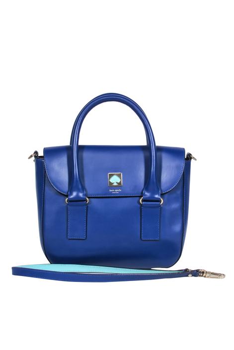 Kate Spade - Royal Blue Leather Structured Satchel w/ Turquoise Trim