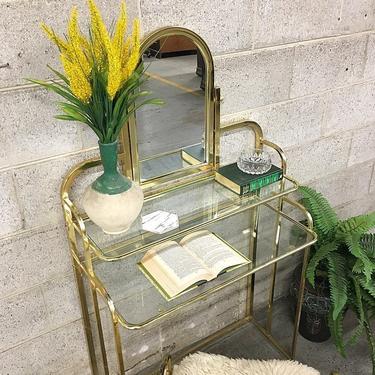 LOCAL PICKUP ONLY Vintage Metal Vanity Retro 1970's Gold Metal Frame with Glass Inserts and Adjustable Rounded Mirror 