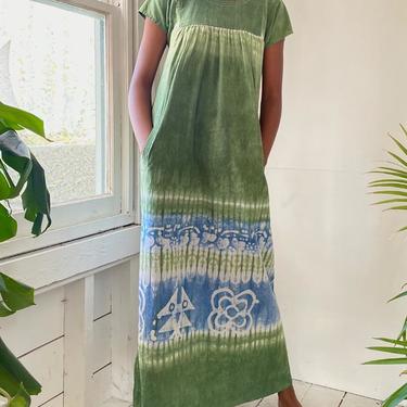 70s Batik Cotton Maxi Dress