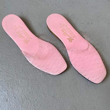 1970s Fishing Net Slide Sandals Slipper Shoes Pink 6 