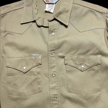 Vintage CARHARTT Cotton Twill Western Shirt ~ L ~ Work Wear ~ Made in USA 