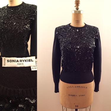 Sonia Rykeil vintage black angora party sweater with sequins and paillettes 