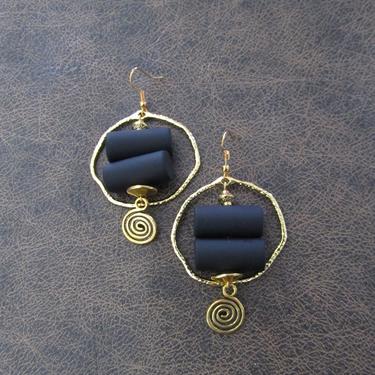 Bold earrings, black and gold geometric earrings, mid century modern earrings, unique Art Deco earrings, chunky statement earrings hoop 