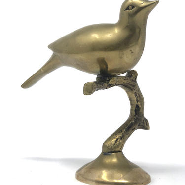 Brass Bird Figurine, Vintage Brass Decor 