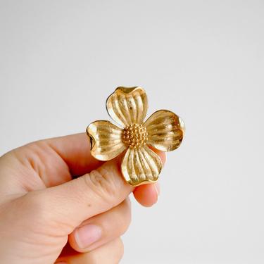 Vintage Gold Plated Dogwood Flower Pin or Brooch by Trifari 