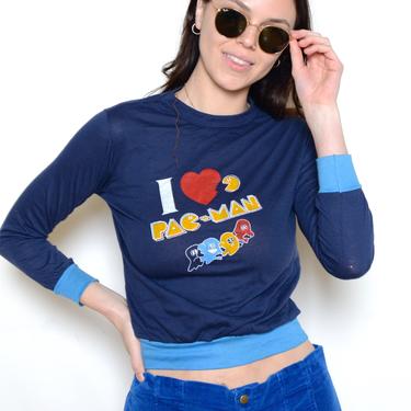 Vintage 80's I Love Pac-man Graphic Sweatshirt Sz XS 