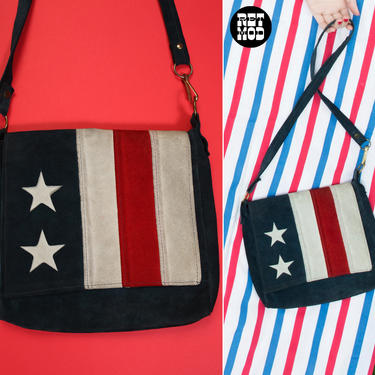 ICONIC Vintage 70s Red White Blue American Flag Suede Purse 