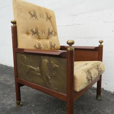 Lb Larsen Megiddo Tall Lounge Chair Side Desk Chair with Brass Carved Lion 2184