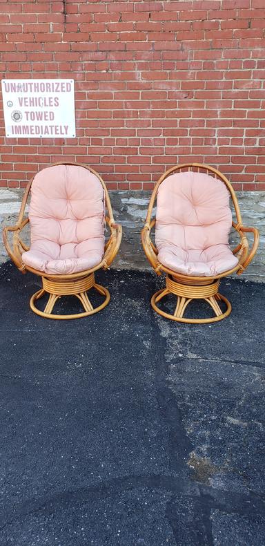 Pink Vintage Boho Chic Rattan Chairs