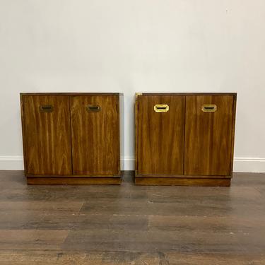 CUSTOMIZABLE: Set of 2 - Bernhardt Campaign Style Nightstands / Cabinets 