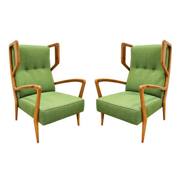 Orlando Orlandi Attributed Pair of High Back Lounge Chairs 1950s
