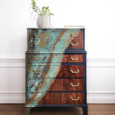 Chest of Drawers, Dresser, Mahogany, Patina, Flame Burled, Wood 