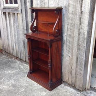 Fabulous petite Victorian bookcase with etagere top and brass gallery. Dims: 25