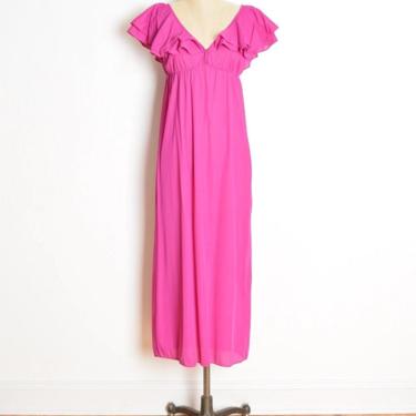 vintage 70s nightgown lingerie dress fuchsia ruffle long maxi empire waist S clothing 