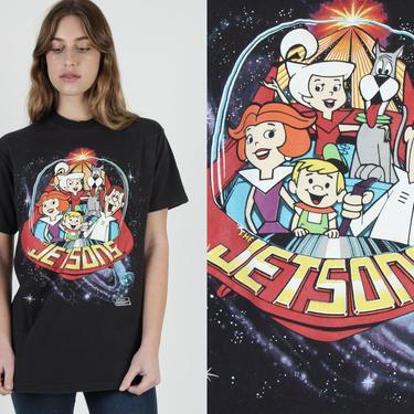 The Jetsons Cartoon T Shirt / 1990 George Jetson Tee / 90s Hanna Barbera Futuristic TV Show / Black Cotton Unisex Shirt L 