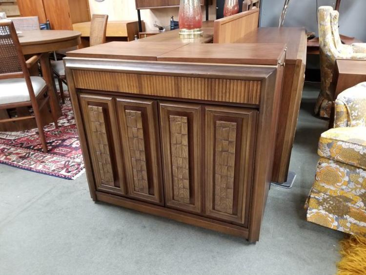 Mid-Century Brutalist style fold out bar cabinet / server