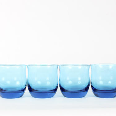 Blue Glassware, Vintage Glassware, Blue Glasses, Vintage, Mid Century Glassware, Whiskey, Lowball,Cocktail Glassware,Colorful Glass,Set of 4 