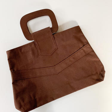 Vintage 1970s-80s Chocolate Brown Canvas Tote Bag 