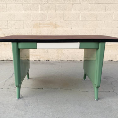 1960s AllSteel Panel Leg Tanker Table, Refinished in Arsenic Green