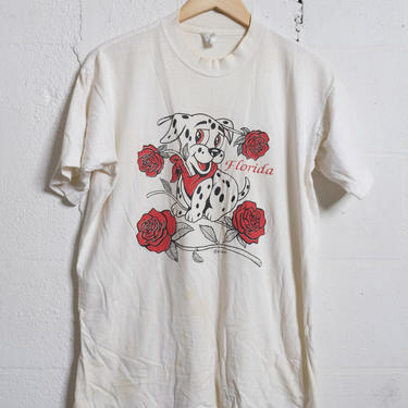 Vintage 80's Florida Dalmatian Dog Roses Tourist Truck Stop T Shirt Soft! Beat! XL 1292 