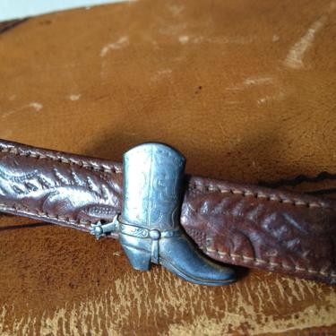 Leather Boot Tie Clip Tooled Silver Hickok Hallmarked Western 