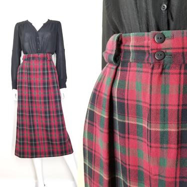 Vintage Red Plaid Skirt, Medium / High Waist Pencil Skirt / Tartan Plaid Print Cotton Skirt / 1990s Country Plaid Skirt with Pockets 