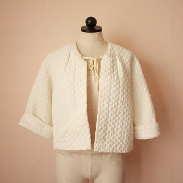 60s Barbizon White Rayon Quilted Bed Jacket Size M / L 
