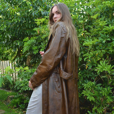vintage 90s leather trench / brown leather trench coat / 90s leather jacket / 90s leather coat / brown leather coat / brown leather jacket 