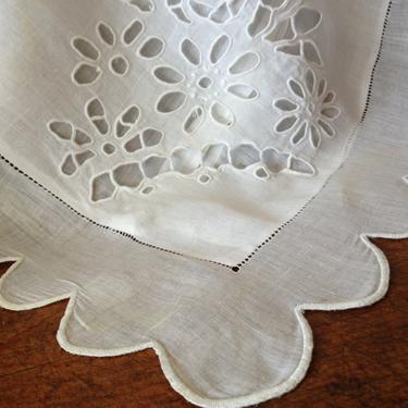 French Pillow Cover, White Floral Linen Sham, Bolster,  Eyelet Lace 