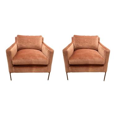 Caracole Modern Blush Velvet Sit a Spell Lounge Chairs Pair