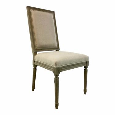 Transitional French Style Greige Linen Side Chair