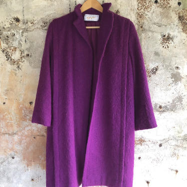 1980s Bright Purple Violet Givenchy Style Mohair Coat Small Medium 