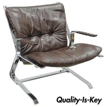 Pirate Lounge Chair Brown Leather &amp; Chrome by Elsa &amp; Nordahl Solheim for Rykkin