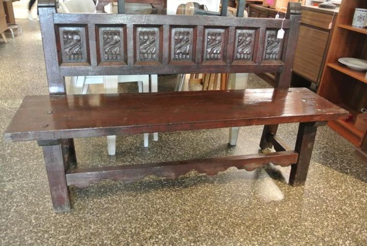 Carved wood bench. $225