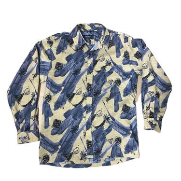 (M) Mode Abstract Pattern Button Up Shirt 062921 LM