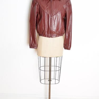 vintage 80s jacket brown leather pleated bomber jacket coat M L clothing 