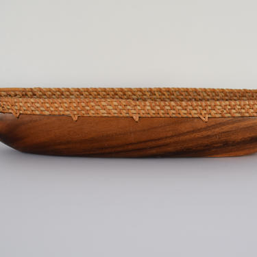Oblong Wood Bowl with Woven Rattan Top 