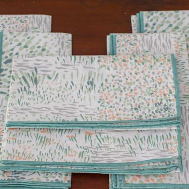 Set of 6 Vintage Green and Coral Napkins 