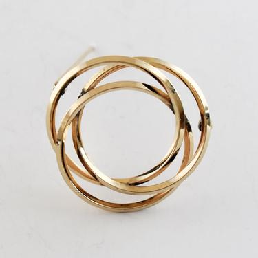 Classic 60's Van Dell 1/20 12k GF intertwined rings brooch, mid-century yellow gold filled metal infinity circles pin 