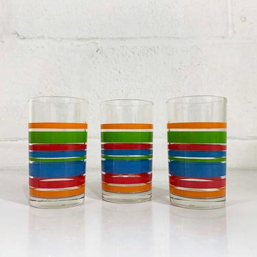 Vintage Rainbow Striped Juice Glasses Retro Primary Stripe Glassware Drinkware Glass Set of 3 Shot Cocktail Mid-Century 1980s 80s 
