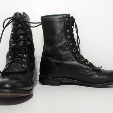 Vintage 1980s Justin Kiltie Roper Black Leather Boots, Size 8 1/2B Women, western boots 