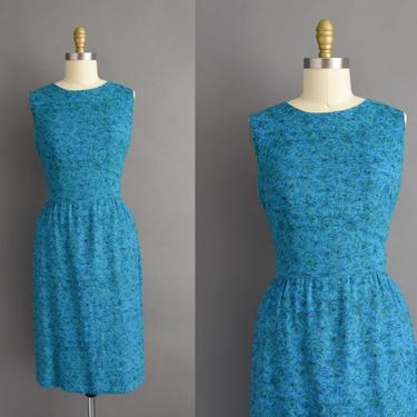 1950s vintage dress | Turquoise Blue Rose Floral Print Pencil Skirt Wiggle Dress | Small Medium | 50s dress 