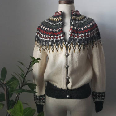 Vintage 1960s/1970s William Schmidt Co. OLSO Nordic Sweater| Intarsia Ski Cardigan 
