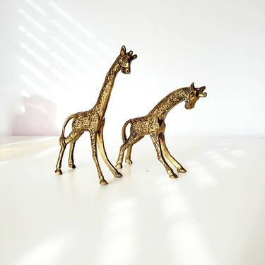 Vintage Brass Giraffe Figurine Set 