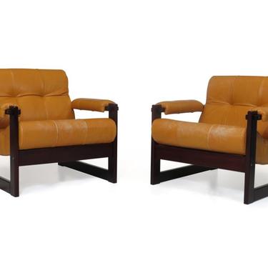 Percival Lafer Brazilian Mahogany Sling Chairs and Ottoman Set
