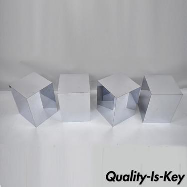 Vintage 1970s Mirrored Metal Laminate Cube Pedestal Side Tables