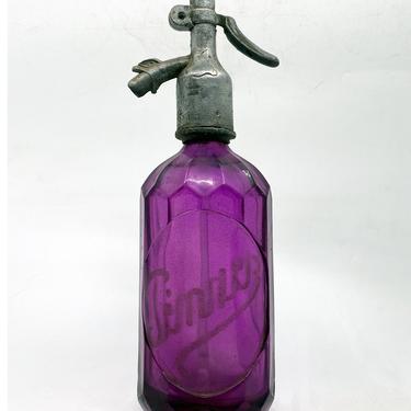 Vitrometan Etched Purple Glass Siphon Soda Dispenser Bottle 