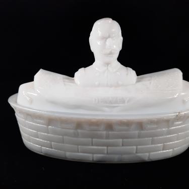Covered Candy Dish - Milk Glass - Admiral Dewey